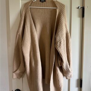 Missguided + Tan Ribbed Knit Cardigan